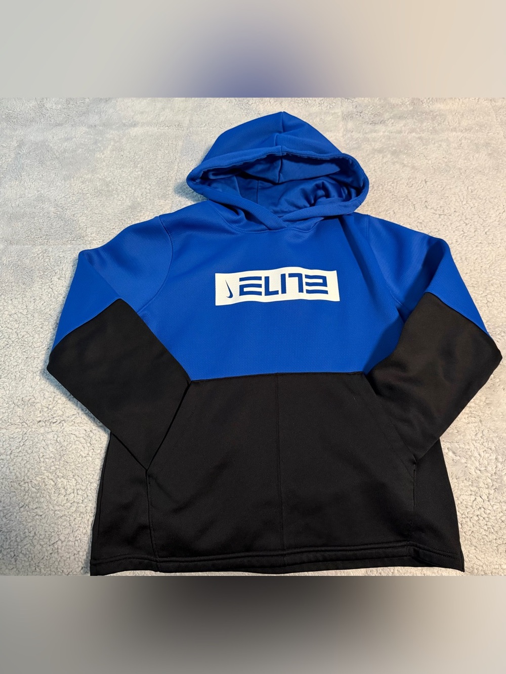 Boys Nike Blue and Black ELITE Hooded Pullover - size large